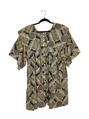 African Village Womens One Size Button-Front Ruffle Kaftan Dress Abstract Cotton